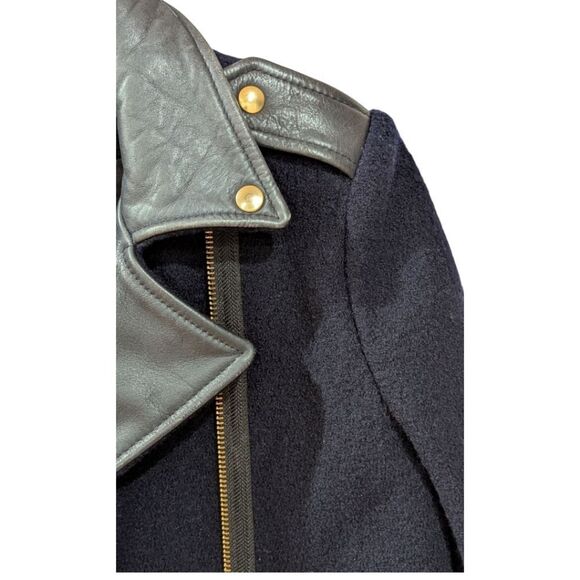 Maje Leather Collar Trim Coat Women's S EU 36 Wool & Calf Skin in Navy & Black - Picture 6 of 12